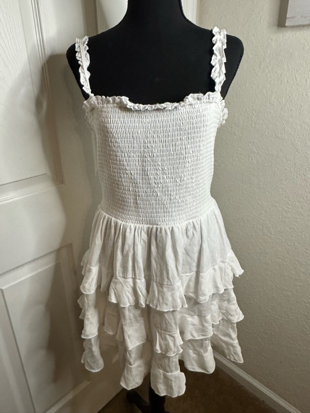 Altar'd State White Smocked Ruffle Mini Dress